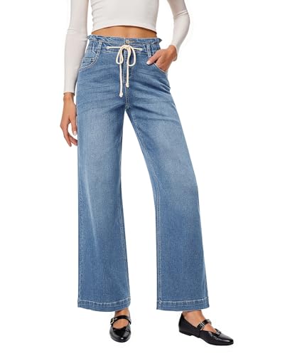 Vetinee Boyfriend Jeans Damen Locker Jeans mit Gummizug Azurblaue Stimmung Größe XX-Large Passt EU Größe 50 bis EU Größe 52 von Vetinee