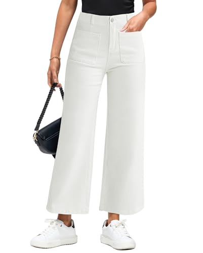 Vetinee Damen Jeans Weiß Jeans Culotte Damen Off-White Größe X-Large Passt EU Größe 46 bis EU Größe 48 von Vetinee