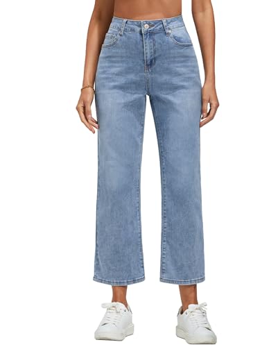 Vetinee Damen Jeans Weites Bein Jeans Damen Wide Leg Stretch Jeanshose Lakeside Blau Größe X-Large Passt EU Größe 46 bis EU Größe 48 von Vetinee