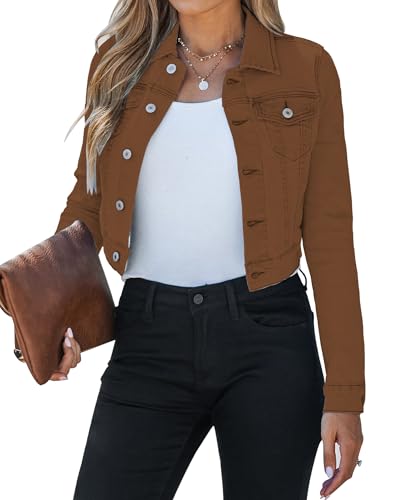 Vetinee Damen Jeansjacke Kurze Jacke Damen Braun Größe XL Passt für EU 46-48 von Vetinee