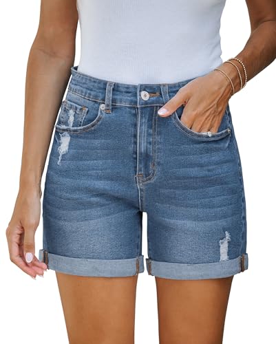 Vetinee Damen Shorts Jeans Hot Pants Jeans Hellblau Größe Large Passt EU Größe 42 bis EU Größe 44 von Vetinee
