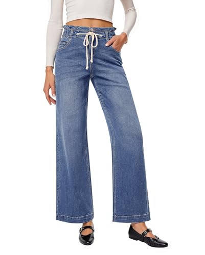 Vetinee Damen Jeans Bootcut Y2K Jeans Damen Klassisches Blau Größe Large Passt EU Größe 42 bis EU Größe 44 von Vetinee