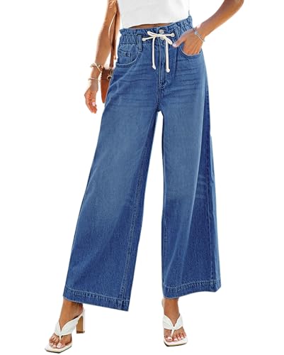 Vetinee Flared Jeans Y2K Jeans Straight Leg Damen Damen Hosen Jeans Jeans High Waist Damen Boyfriend Jeans Damen High Waist Klassisches Blau Größe XX-Large Passt EU Größe 50 bis EU Größe 52 von Vetinee