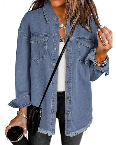 Vetinee Jeansjacke Damen Lang Damen Herbst Jacken Thousand Oceans Blau Größe Small Passend für EU Größe 34 bis EU Größe 36 von Vetinee