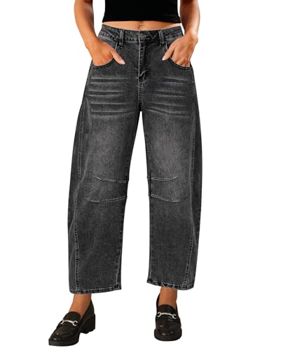 Vetinee High Waist Jeans Damen Schwarz Mom Fit Jeans Damen Verblasstes Schwarz Größe Small Passend für EU Größe 34 bis EU Größe 36 von Vetinee