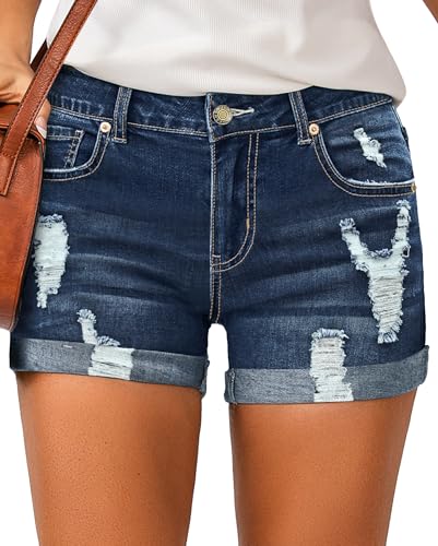 Vetinee High Waist Shorts Kurze Hosen Damen Große Größen Zeitloses Blau Größe XX-Large Passt EU Größe 50 bis EU Größe 52 von Vetinee