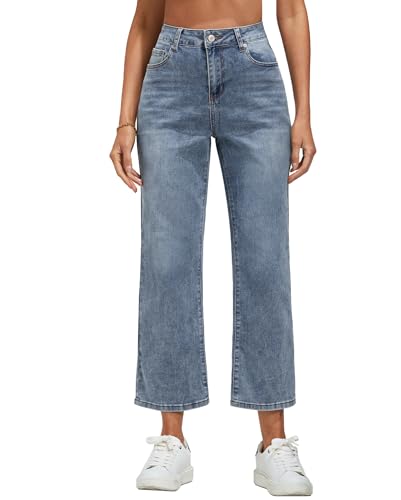 Vetinee Jeans Straight Damen Jeans Damen High Waist Straight Leg Lapis Blau Größe XX-Large Passt EU Größe 50 bis EU Größe 52 von Vetinee