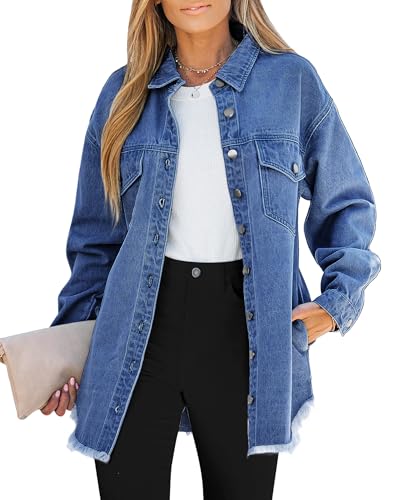 Vetinee Jacke für Damen Herbst Oversize Jeansjacke Vintage Nachtblau Größe Medium Passt EU Größe 38 bis 40 von Vetinee