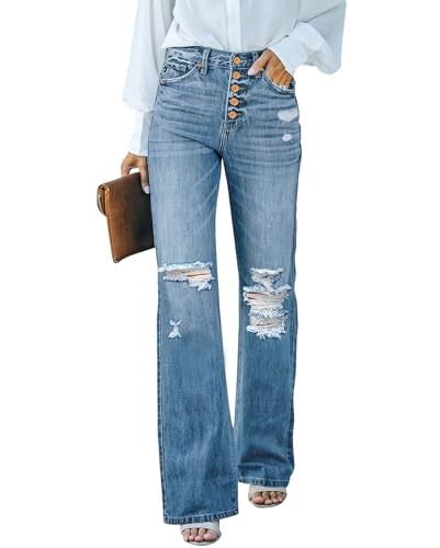 Vetinee Mom Jeans Flared Jeans für Damen Lapis Air Größe Large Passt EU Größe 42 bis EU Größe 44 von Vetinee