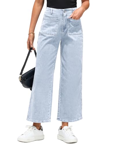 Vetinee Jeans Damen High Waist Baggy 7/8 Jeans Damen Stretch Vintage-Hellwäsche Größe X-Large Passt EU Größe 46 bis EU Größe 48 von Vetinee