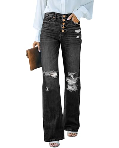 Vetinee Schwarze Jeans Damen Jeans mit Löchern Damen Weiches Schwarz Größe XX-Large Passt EU Größe 50 bis EU Größe 52 von Vetinee