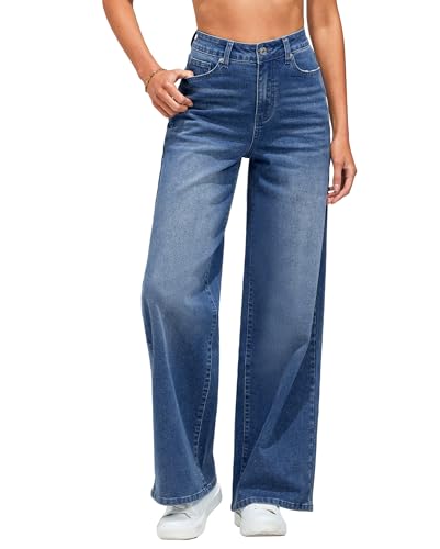 Vetinee Jeans Damen Straight Denim Jeans Damen Mom-Jeans High Waist Nightfall Blue Größe X-Large Passt EU Größe 46 bis EU Größe 48 von Vetinee