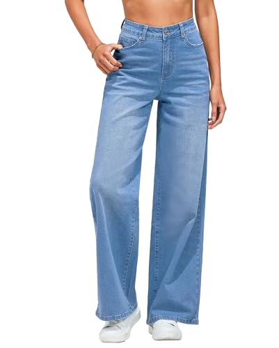 Vetinee Jeans Damen Stretch Y2K Jeans Mittelblau Größe XX-Large Passt EU Größe 50 bis EU Größe 52 von Vetinee