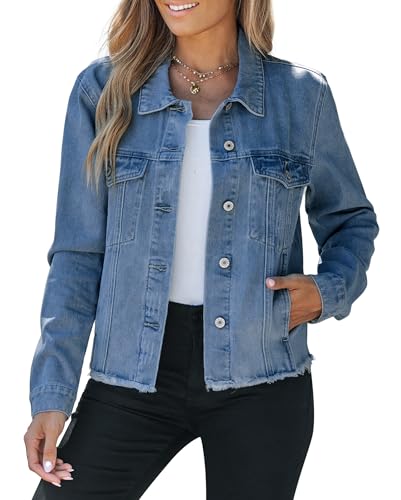 Vetinee Jeans Jacke Frau Jacke Damen Kurz Sommer Jacke Damen Frühlings Jacke Damen Damen+Jacken Jacke Herbst Damen Klassisch Blau Größe X-Large Passt EU Größe 46 bis EU Größe 48 von Vetinee