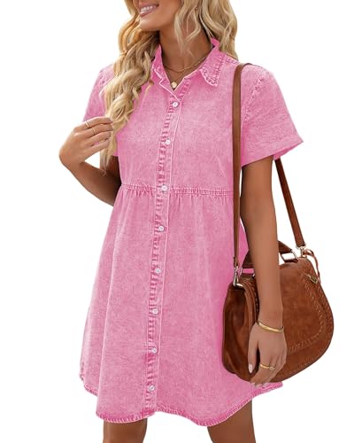Vetinee Rosa Kleid Jeanskleid Damen Sommer Aurora Rosa Größe L passt für EU 42-44 von Vetinee