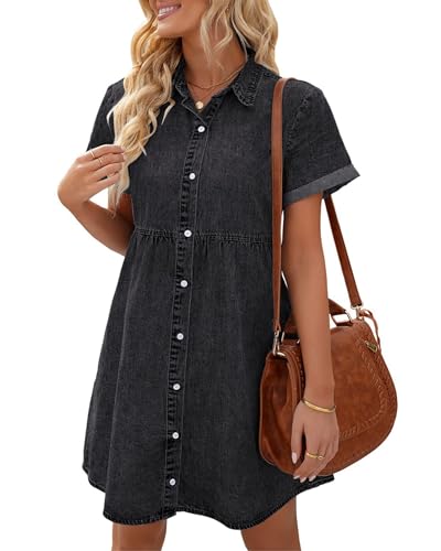 Vetinee Kleider Sommer Schwarzes Kleid Kurz Vintage Schwarz Größe XL passt für EU 46-48 von Vetinee