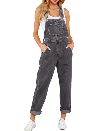Vetinee Latzhose Jeans Jumpsuit Damen Lang Kieselgrau Größe X-Large Passt EU Größe 46 bis EU Größe 48 von Vetinee
