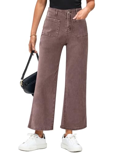 Vetinee Jeans Weites Bein Damen Jeans Straight Leg Damen Pekannussbraun Größe Large Passt EU Größe 42 bis EU Größe 44 von Vetinee
