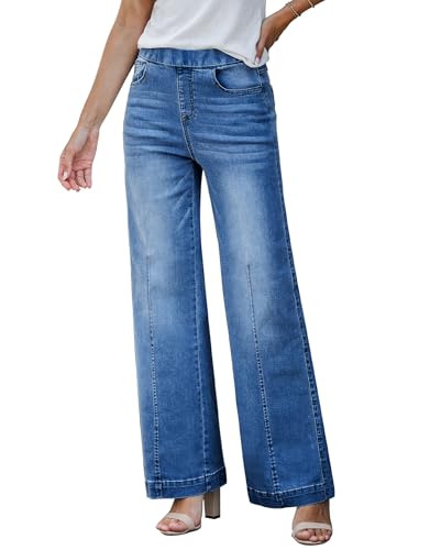Vetinee Jeans mit Gummizug Damen Damen Baggy Jeans Klassisch Blau Größe XX-Large Passt EU Größe 50 bis EU Größe 52 von Vetinee