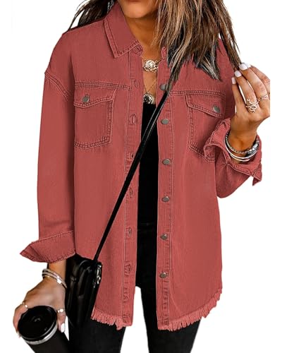 Vetinee Hemd Jacke Damen Damen Jacke Frühling Lang Ture Rot Größe X-Large Passt EU Größe 46 bis EU Größe 48 von Vetinee