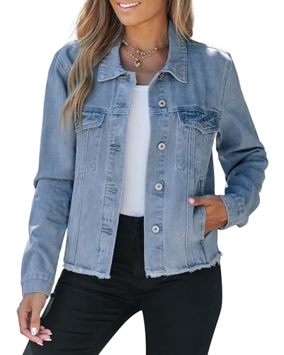 Vetinee Damen Jeansjacke Shacket Damen Jacke Wunschblau Größe X-Large Passt EU Größe 46 bis EU Größe 48 von Vetinee