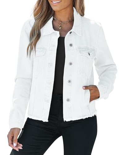 Vetinee Jeansjacke Weiß Damen Jacke Damen Herbst Große Größen Helles Weiß Größe XX-Large Passt EU Größe 50 bis EU Größe 52 von Vetinee
