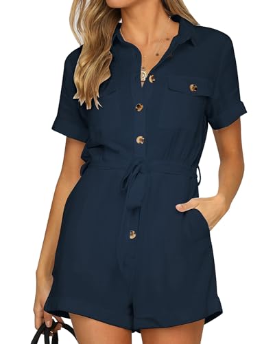 Vetinee Jumpsuit Damen Kurz Sommer Jumpsuit Damen Kurz Lässiger Jumpsuit Damen Overall Sommer Romper Damen Jumpsuit Damen Schwarz Marineblau Größe X-Large Passt EU Größe 46 bis EU Größe 48 von Vetinee