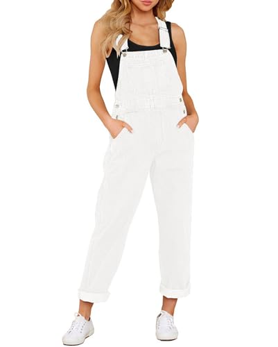 Vetinee Jumpsuit Weiß Overall Weiß Jeans Overall Damen Jumpsuit Latzhose Weiß Brillantweiß Größe Large Passt EU Größe 42 bis EU Größe 44 von Vetinee