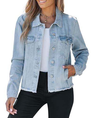 Vetinee Kurze Jacke Damen Jacke Frauen Jacken Damen Sommer Jeans Jacke Damen Kurze Jeansjacke Damen Jacke Frühjahr Damen Mittelblau Größe X-Large Passt EU Größe 46 bis EU Größe 48 von Vetinee