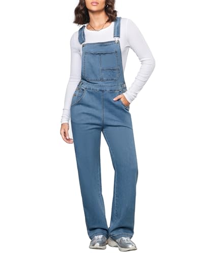 Vetinee Latzhose Blau Damen Jumpsuit Sommer Damen Blauschatten Größe L passt für EU 42-44 von Vetinee
