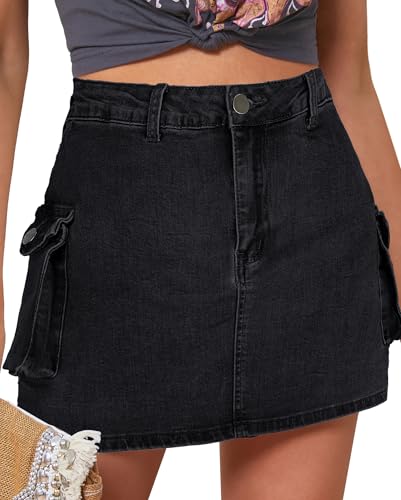 Vetinee Rock Schwarz Kurz Damen Shorts Schwarz Rock Damen Schwarz Kurze Hose Damen Große Größen Hose Kurz Damen Sommer Größe XX-Large Passt EU Größe 50 bis EU Größe 52 Gewaschenes Schwarz von Vetinee
