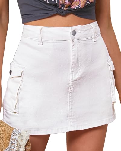 Vetinee Rock Weiß Damen Weißer Rock Kurz Weißer Rock Damen Sommer Shorts Damen Shorts Y2K Shorts Damen High Waist Shorts Damen Weiß Größe X-Large Passt EU Größe 46 bis EU Größe 48 Brillantweiß von Vetinee