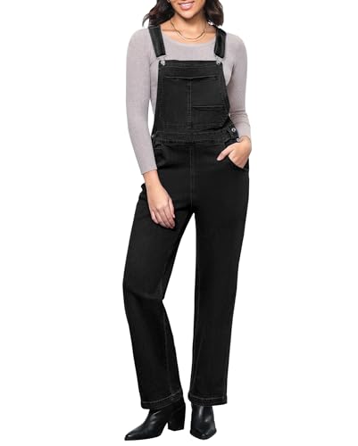 Vetinee Schwarzer Overall Jeans Overall Damen Jumpsuit Schwarz Größe XL passt für EU 46-48 von Vetinee