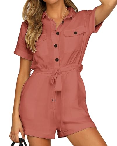 Vetinee Sommer Jumpsuit Damen Jumpsuits Damen Overall Damen Kurz Overall Damen Sommer Kurz Romper Damen Ziegelstaub Größe XX-Large Passt EU Größe 50 bis EU Größe 52 von Vetinee