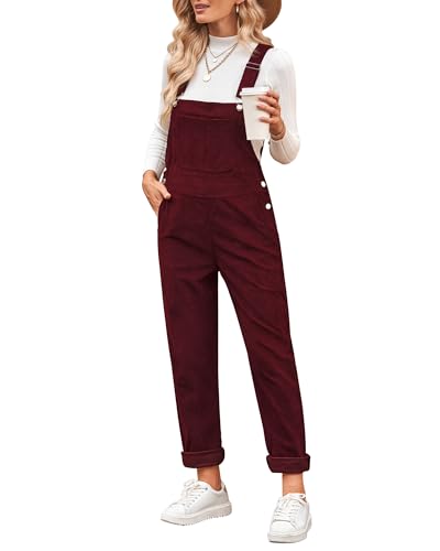 Vetinee Sommer Latzhose Damen Sommer Overall Damen Lässig Wide Leg Jumpsuit with Pockets Women's Jumpsuits & Playsuits Tawny Port Größe X-Large Passt EU Größe 46 bis EU Größe 48 von Vetinee