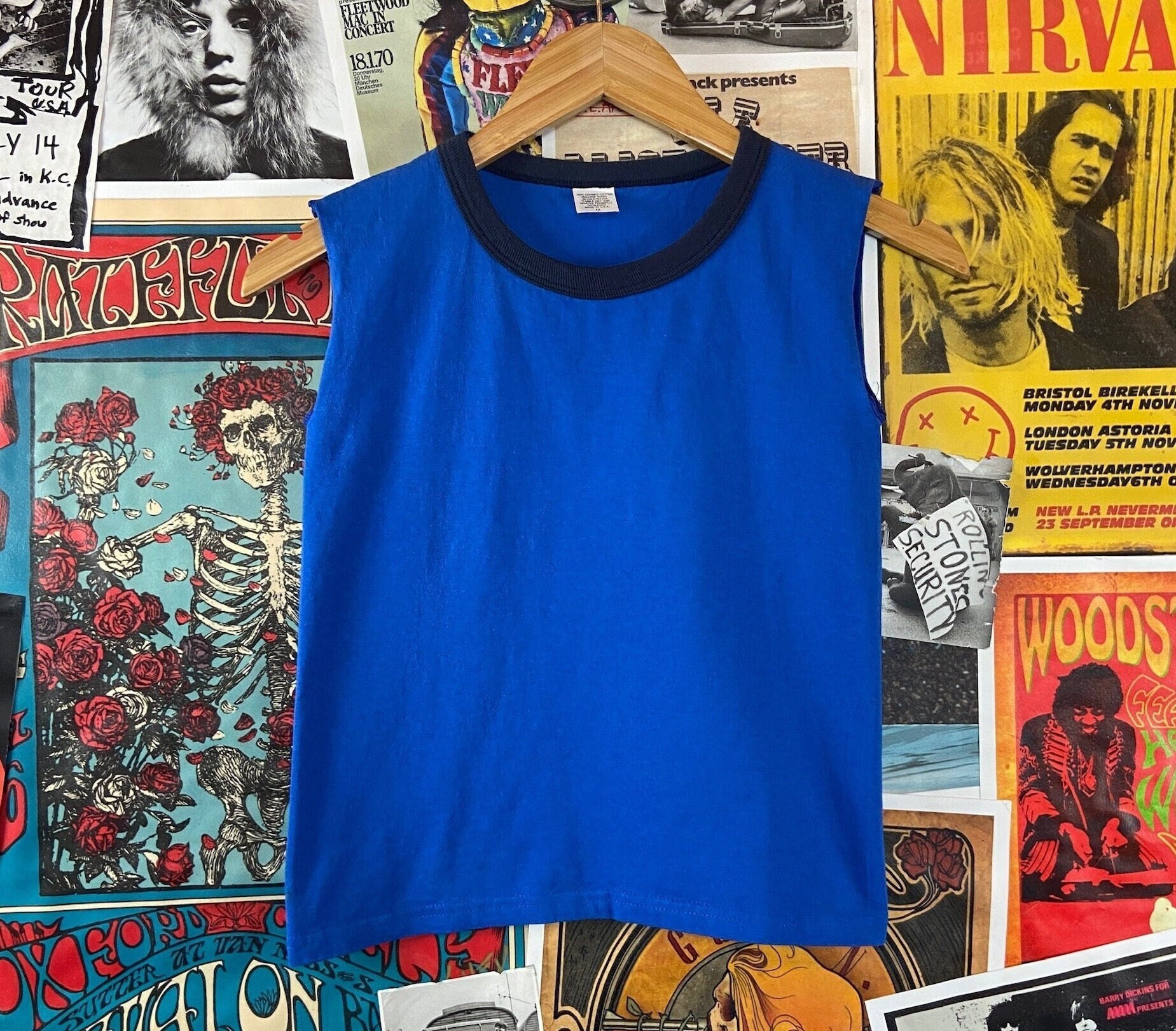 Vintage Kinder Jungen 80Er Jahre Ärmelloses Ringer Baumwoll Tank Top Blau Größe 10 Alter 8-9 Jahre, Sommer T-Shirt von VettedVintageWares