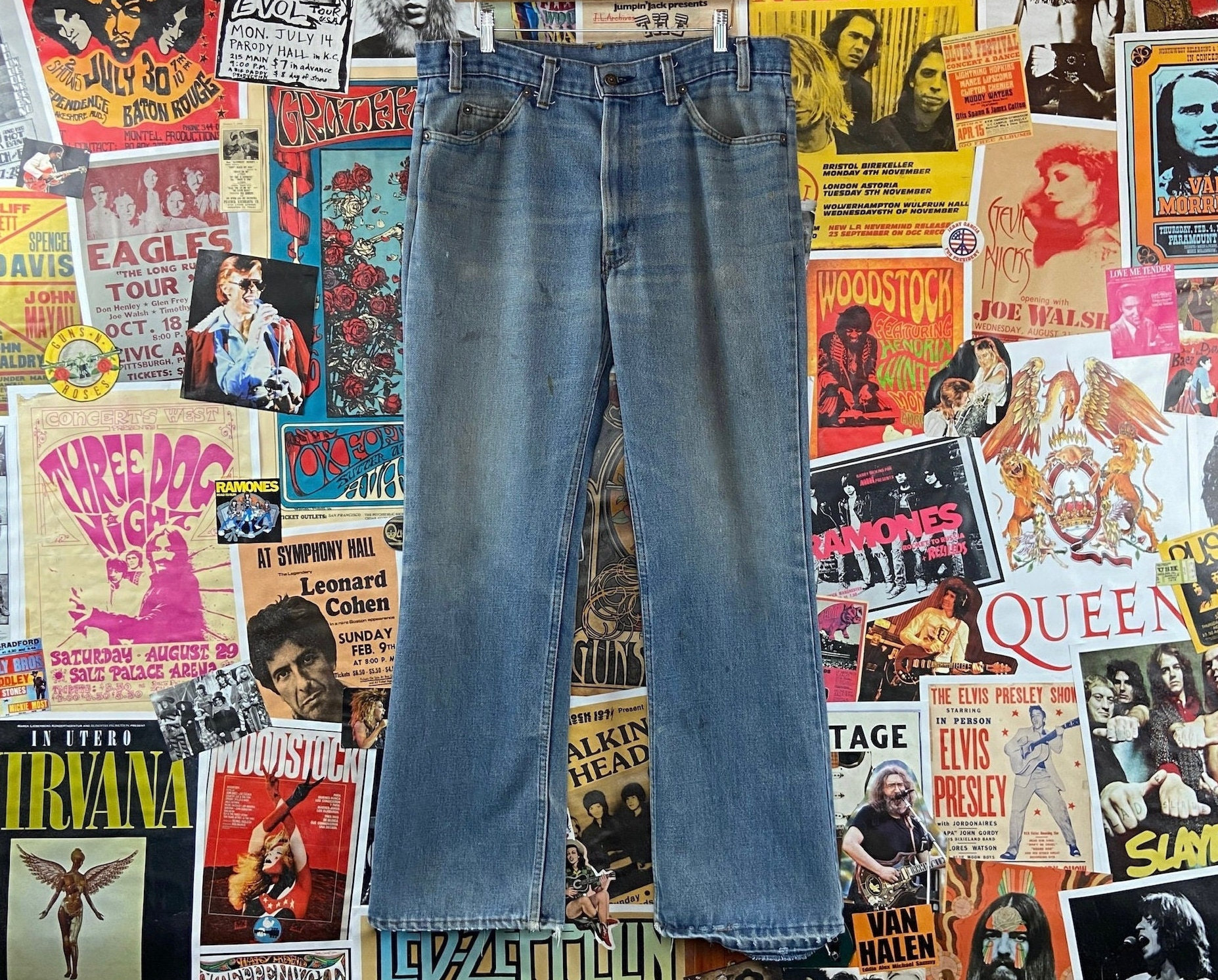 Vintage 70Er Jahre Stained Faded Distressed Levi's 517S Orange Tab Denim Jeans 36x29, Retro Herren Levis Usa Hose 36 "Taille Tabak Tin Fade von VettedVintageWares