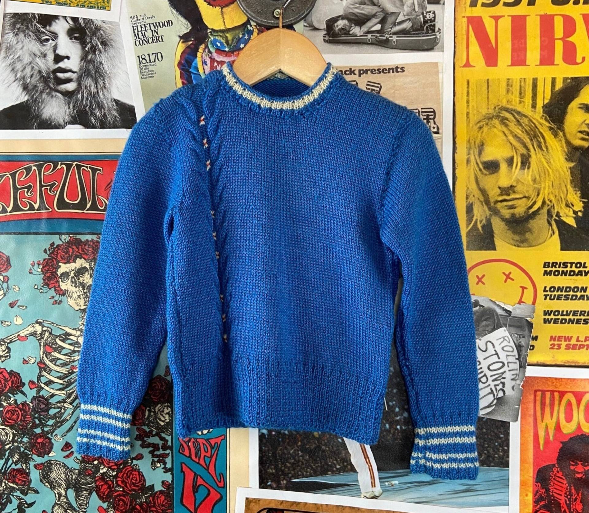 Vintage Baby Kinder 50Er-60Er Jahre Blau & Weiß Gestrickter Gestreifter Langarm-Pullover Rundhalspullover 18-24 Monate, Retro Boy Pullover Herbst Top von VettedVintageWares