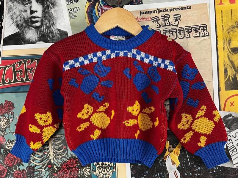 Vintage Kleinkind Kinder 80Er Jahre Rot Blau Gelb Teddybär Karo Wrap Rund Sears Pullover 18 Monate Retro Junge Mädchen Winter von VettedVintageWares