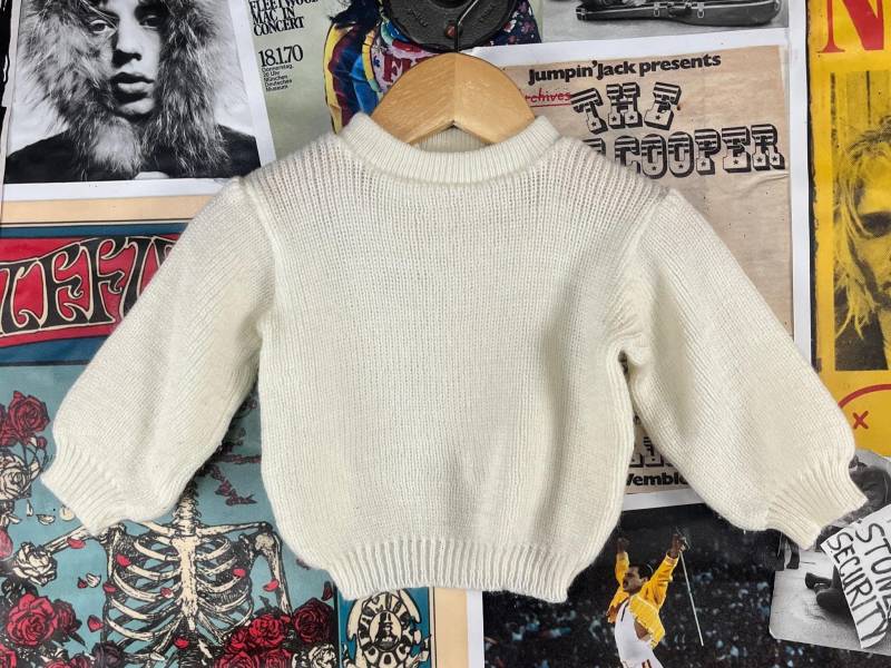 Vintage Baby Kinder 90Er Jahre Off White Cream Strick Rundhalsausschnitt Pullover Top 9-12 Monate Junge Mädchen Beige Mama Neutral Kleidung von VettedVintageWares