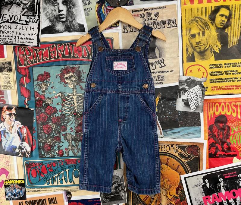 Vintage Baby Mädchen Kinder 80Er Jahre Pink Rainbow Stripe All American Overall Stitch Denim Gesundheit-Tex Usa Latzhose Retro 9-12 Monate von VettedVintageWares