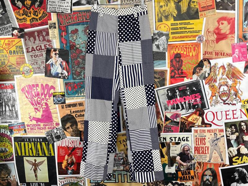 Vintage Damen 60Er-70Er Jahre Blau Weiß Patchwork Sterne Streifen Polka Dot Print Mid Rise Lady Albert Ltd Mod Hose 25 "Taille Retro Groovy von VettedVintageWares