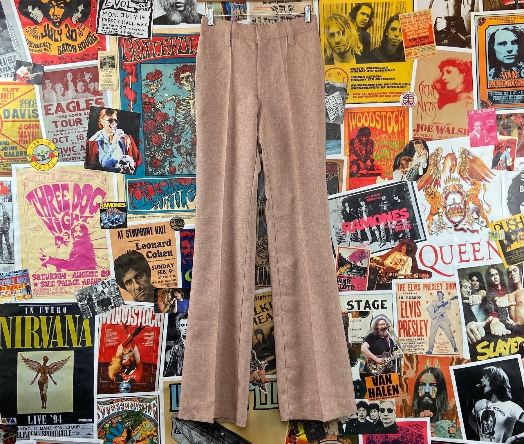 Vintage Damen 60Er-70Er Rost Mauve Pink H Bar C Rancher Hose 70x34, 70Er Jahre Rockabilly Western, Bundfaltenhose 27 "Taille von VettedVintageWares