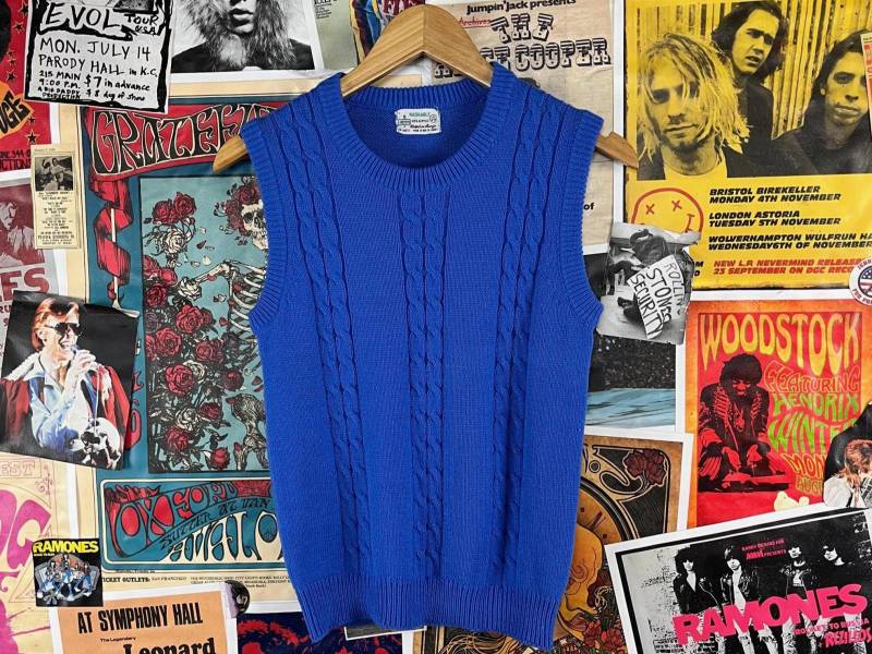 Vintage Jungen Kinder 70Er Jahre Muster Einfarbig Blau Strickpullover Rundhalspullover Pullover Weste Alter 11-13 Retro Preppy Schulanfang Kleidung von VettedVintageWares