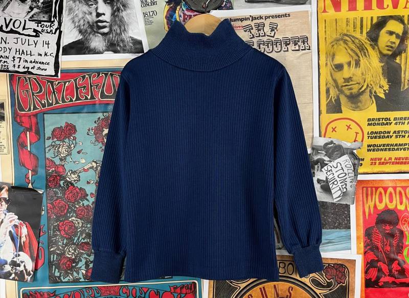 Vintage Kinder 70Er-80Er Jahre Marineblau Gerippt Langarm Gesundheit-Tex Pullover Rollkragen Shirt Alter 6-7 Retro Jungen Mädchen Herbst Top von VettedVintageWares