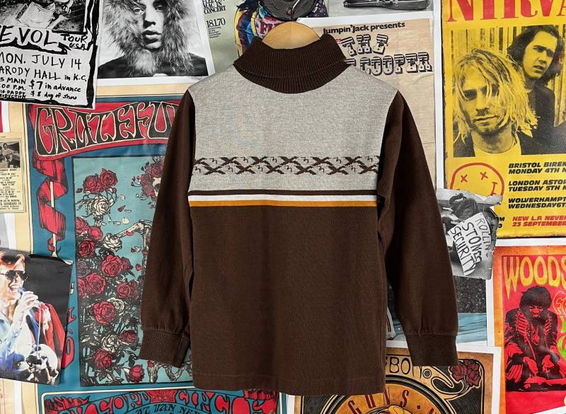 Vintage Kinder 70Er Jahre Enten Braun Gestreift Langarm Donmoor Knit Washables Pullover Rollkragenpullover Gr. 7 Alter 6-7, Retro Jungen Herbst von VettedVintageWares