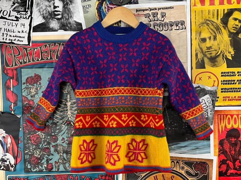 Vintage Kinder 80Er-90Er Jahre Bunte Vereinigte Farben Von Benetton Italien Wolle Pullover Größe 6 Alter 5-6 Mädchen Winter Ski Argyle von VettedVintageWares