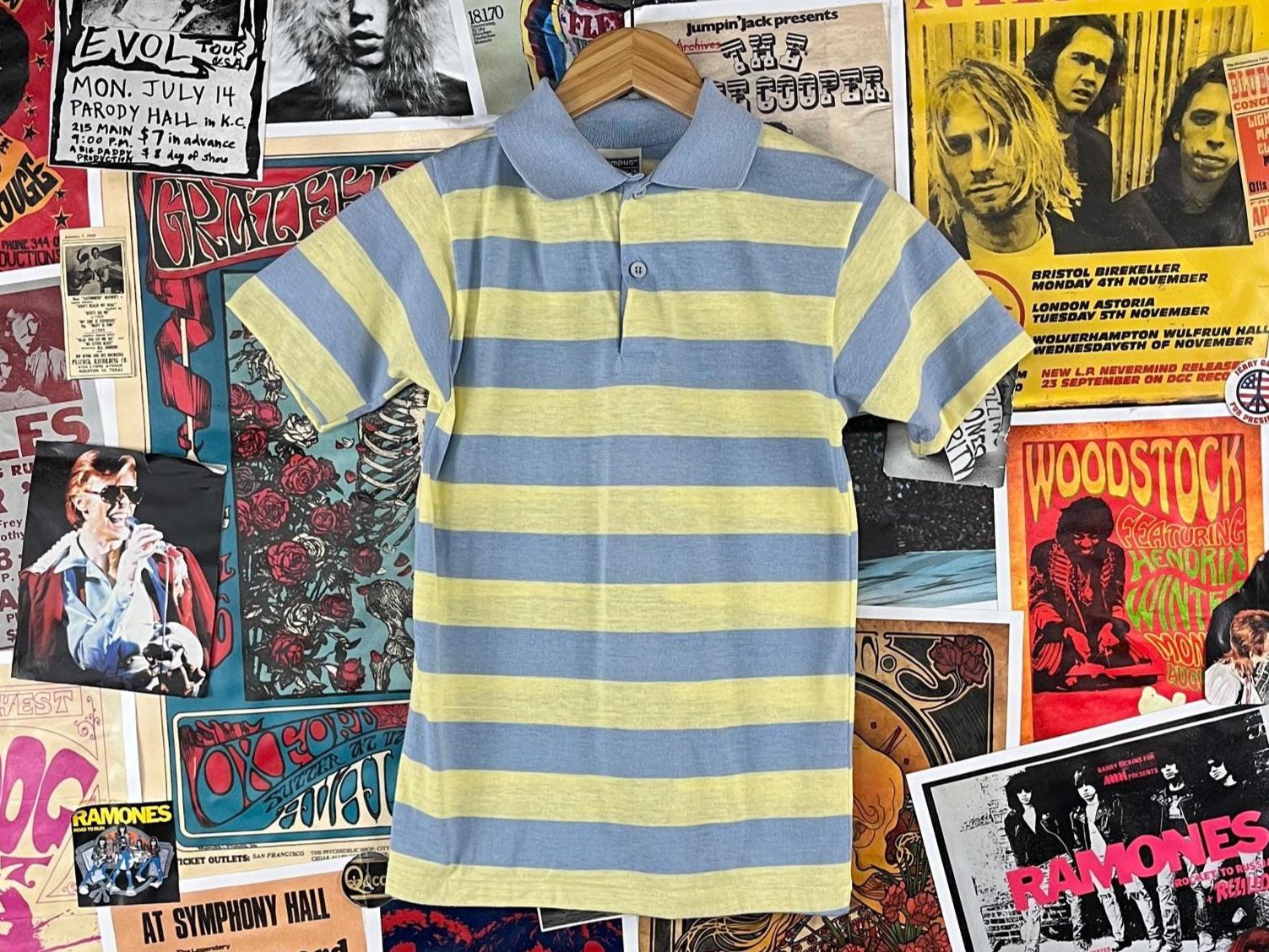 Vintage Kinder 90Er Jahre Gelb Grau Blau Streifen Poloshirt Usa Jungen Größe 12/14 Alter 9-11 Alt Geld Blokecore-Stil von VettedVintageWares
