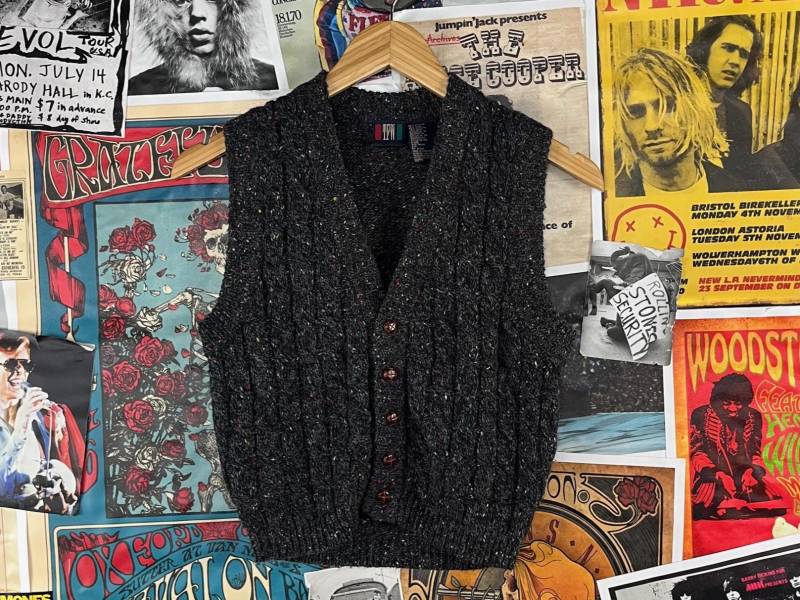 Vintage Kinder Jungen 90Er Jahre Grau Melierte Wollmischung V-Ausschnitt Ärmellose Pullover Weste Größe 8 Alter 7-8 Academia Grandpa Style Back To von VettedVintageWares