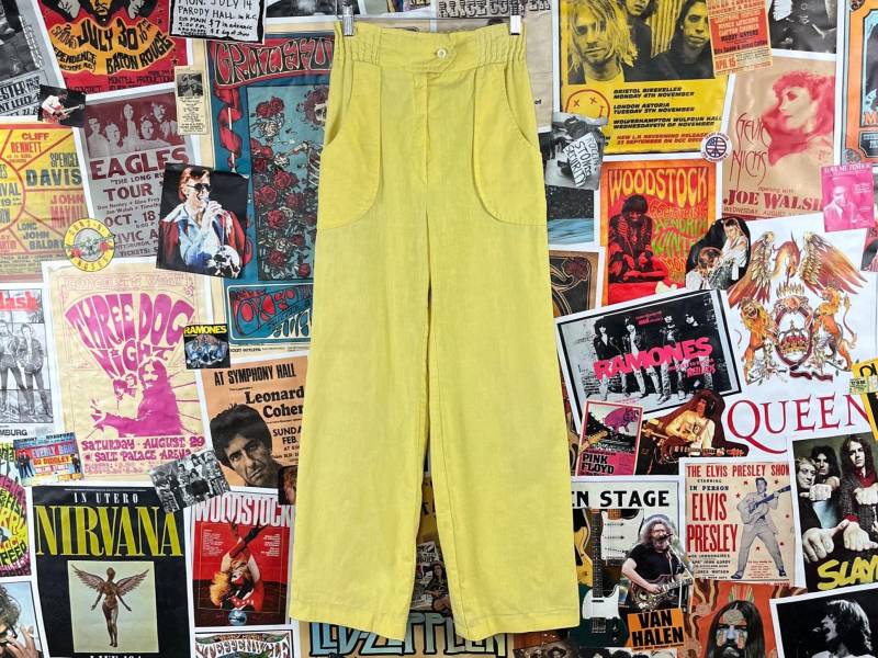 Vintage Kinder Mädchen 70Er Jahre Gelb Leinen Weites Bein Hohe Hose Größe 41 Slim Alter 11-12 Retro Frühling Ostern Kleidung 27x28 Junior von VettedVintageWares